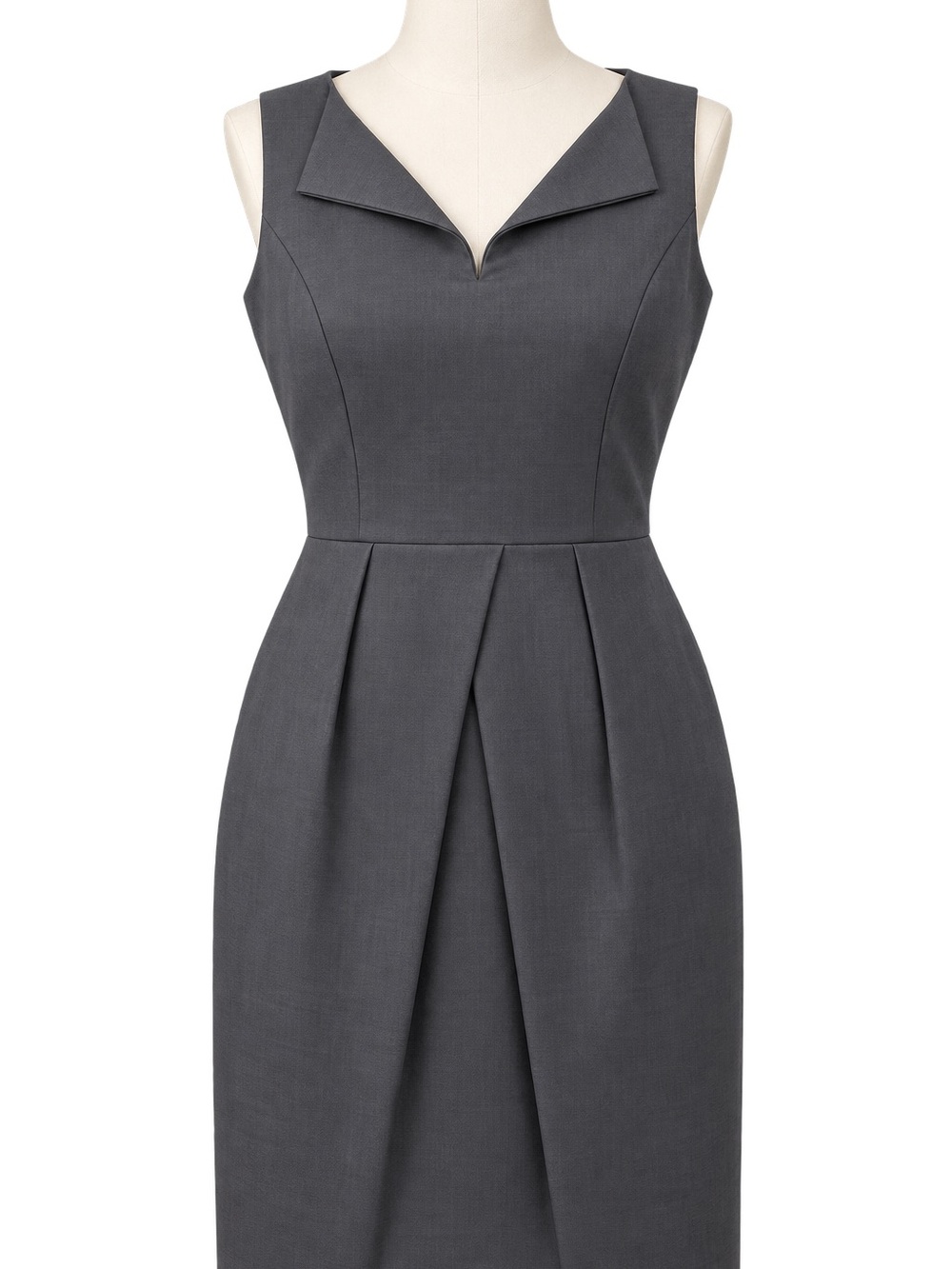 ANTONIO MELANI Charcoal Gray Sleeveless Sheath Dress with Notch Collar